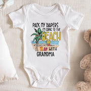 Pack My Diapers, Going To The Beach With Palm Tree - Personalized Custom Baby Onesie - KID102_ONES