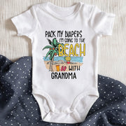 Pack My Diapers, Going To The Beach With Palm Tree - Personalized Custom Baby Onesie - KID102_ONES