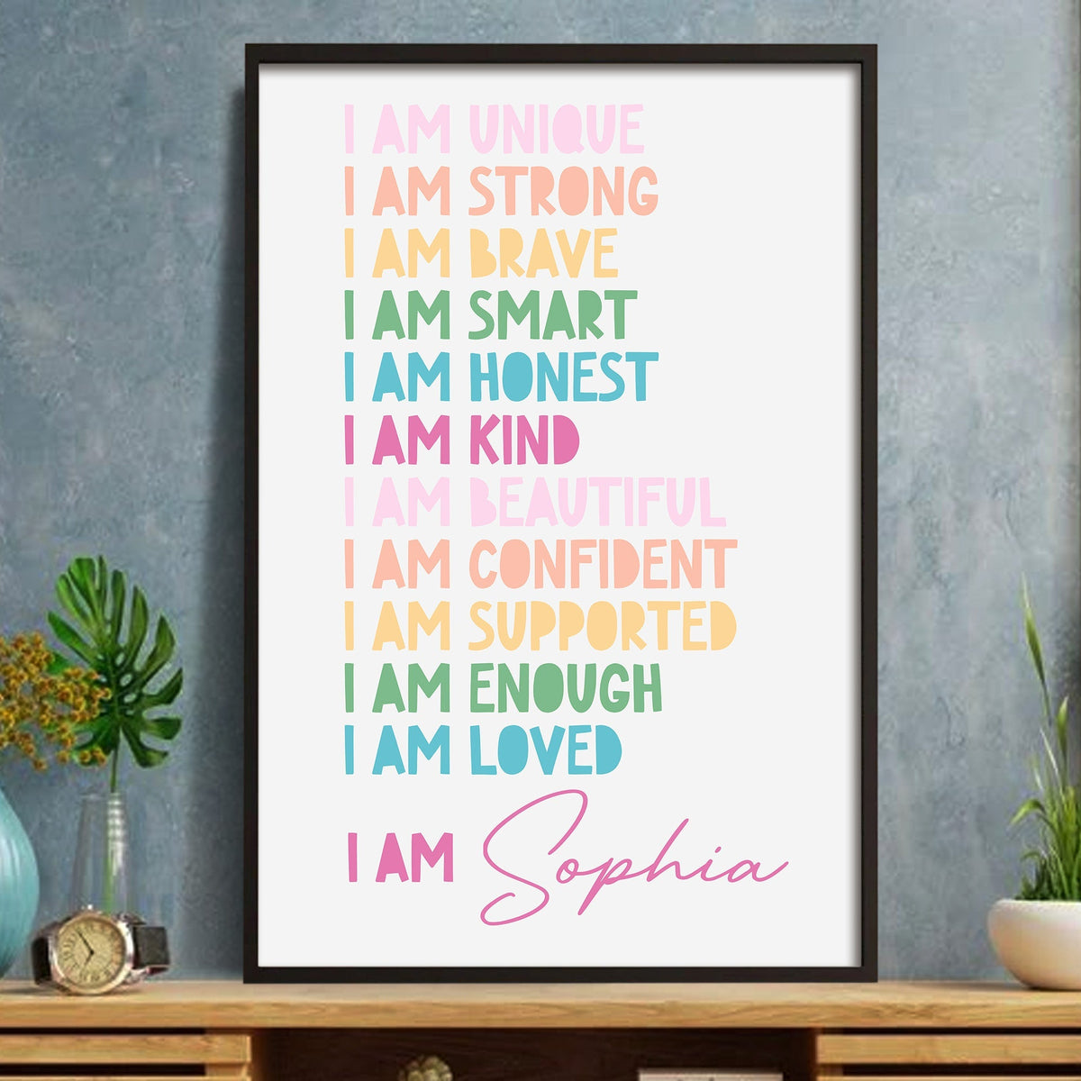 I Am Unique, I Am Strong, Inspirational Words Poster - Personalized Custom Vertical Poster - KID234_VPOS