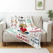 I Am Strong, Brave And Unique, Cartoon Character Blanket - Personalized Custom Blanket - KID243_BLK
