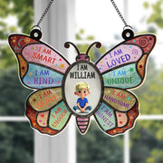 I Am Smart, I Am Kind, Positive Affirmations Butterfly - Personalized Custom Suncatcher - KID479_CSUN