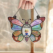 I Am Smart, I Am Kind, Positive Affirmations Butterfly - Personalized Custom Suncatcher - KID479_CSUN