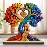 Love Is Love Pride Rainbow Tree With Heart Design - Personalized Custom 2-Layer Wood Plaque With Flat Base - LPRIDE004_WPLA