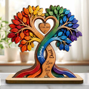 Love Is Love Pride Rainbow Tree With Heart Design - Personalized Custom 2-Layer Wood Plaque With Flat Base - LPRIDE004_WPLA