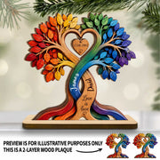 Love Is Love Pride Rainbow Tree With Heart Design - Personalized Custom 2-Layer Wood Plaque With Flat Base - LPRIDE004_WPLA