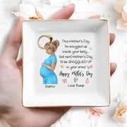 This Mother's Day I'm Snuggled Up Inside Your Belly Pregnant Woman - Personalized Custom Jewelry Dish, Square Ceramic Dish - MOM259_SCRD