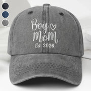 Boy Mom Est With Heart Custom Year - Personalized Custom Washed Denim Cap - MOM291_WDCAP
