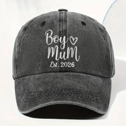 Boy Mom Est With Heart Custom Year - Personalized Custom Washed Denim Cap - MOM291_WDCAP