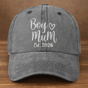 Boy Mom Est With Heart Custom Year - Personalized Custom Washed Denim Cap - MOM291_WDCAP