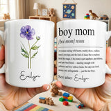 Boy Mom Definition With Custom Birth Month Flower Design - Personalized Custom Coffee Mug - MOM381_MG