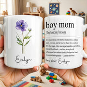 Boy Mom Definition With Custom Birth Month Flower Design - Personalized Custom Coffee Mug - MOM381_MG