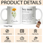 Boy Mom Definition With Custom Birth Month Flower Design - Personalized Custom Coffee Mug - MOM381_MG