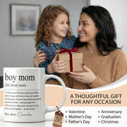 Boy Mom Definition With Custom Birth Month Flower Design - Personalized Custom Coffee Mug - MOM381_MG