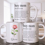 Boy Mom Definition With Custom Birth Month Flower Design - Personalized Custom Coffee Mug - MOM381_MG