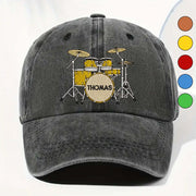 Drummer Personalized Custom Drum Set And Cymbals - Personalized Custom Washed Denim Cap - MUSIC069_WDCAP