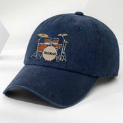 Drummer Personalized Custom Drum Set And Cymbals - Personalized Custom Washed Denim Cap - MUSIC069_WDCAP