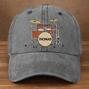 Drummer Personalized Custom Drum Set And Cymbals - Personalized Custom Washed Denim Cap - MUSIC069_WDCAP