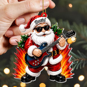 Rocking Around The Christmas Tree Santa Playing Electric Guitar - Personalized Custom Acrylic Ornament, Christmas Gift - MUSIC188_ACO