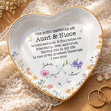 The Bond Between An Aunt And Niece Unbreakable Flower Butterfly Heart - Personalized Custom Jewelry Dish, Ceramic Dish, Heart Shape - NCE022_HCRF
