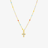 Rainbow Bead Cross Necklace