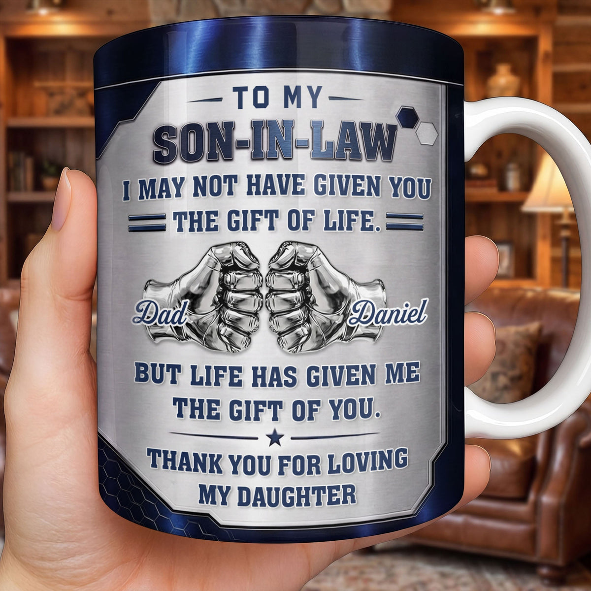 To My Son In Law Gift Of Life Fist Bump Metal Style - Personalized Custom Coffee Mug - SILA083_MG