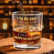 To My Son Better Than Being Mother Watching You Be Dad Hearts Monogram - Personalized Custom Whiskey Glass - SON189_RWG