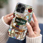 Classroom Inspired Teacher Book and Apple Design - Personalized Clear Phone Case - TEACH070_PHC