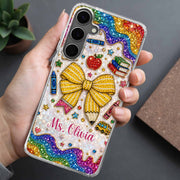 Teaching Is A Work Of Heart Pencil Bow And Apple - Personalized Clear Phone Case - TEACH098_PHC