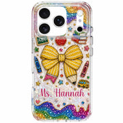Teaching Is A Work Of Heart Pencil Bow And Apple - Personalized Clear Phone Case - TEACH098_PHC