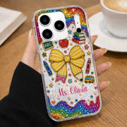 Teaching Is A Work Of Heart Pencil Bow And Apple - Personalized Clear Phone Case - TEACH098_PHC
