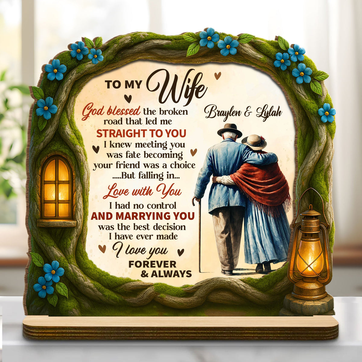 God Blessed The Broken Road That Led Me Straight To You - Personalized Custom 2-Layer Wood Plaque With Flat Base - WIF061_WPLA