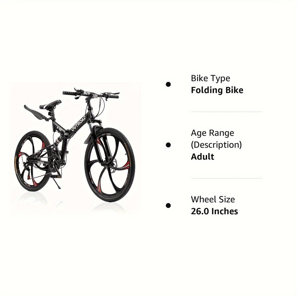 26 Inch Full-Suspension Folding Bike 26-Speed MTB with High-Carbon Steel Frame & Alloy Rims, Dual Disc Brakes & Foldable Design - Heavy-Duty Adult Folding Bicycle for Men\u002FWomen, Off-Road, Trail, Urban Commute ()