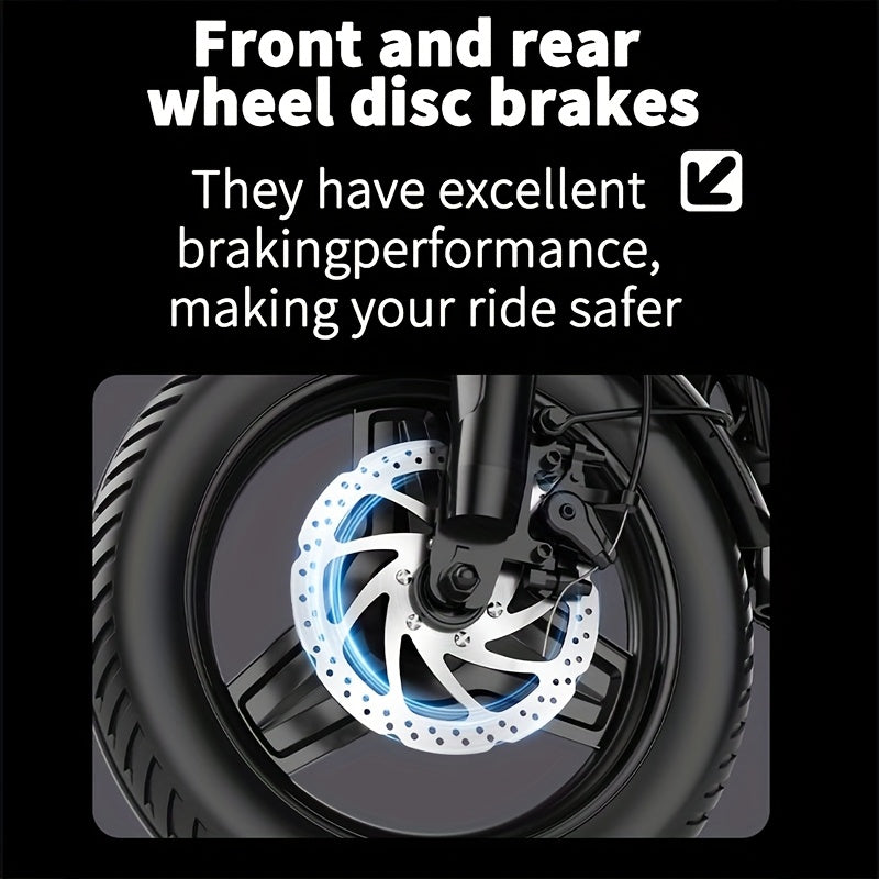 14-inch Lightweight Folding Electric Bicycle, 330 Pound Load-bearing Capacity, 20 Mph, 18-28mile Range, 48V Lithium Battery, Front Headlight & Disc Brake, Alloy Steel Frame, City Commuting, Sturdy Structure, , Clearance Sale, Suitable For Gifting