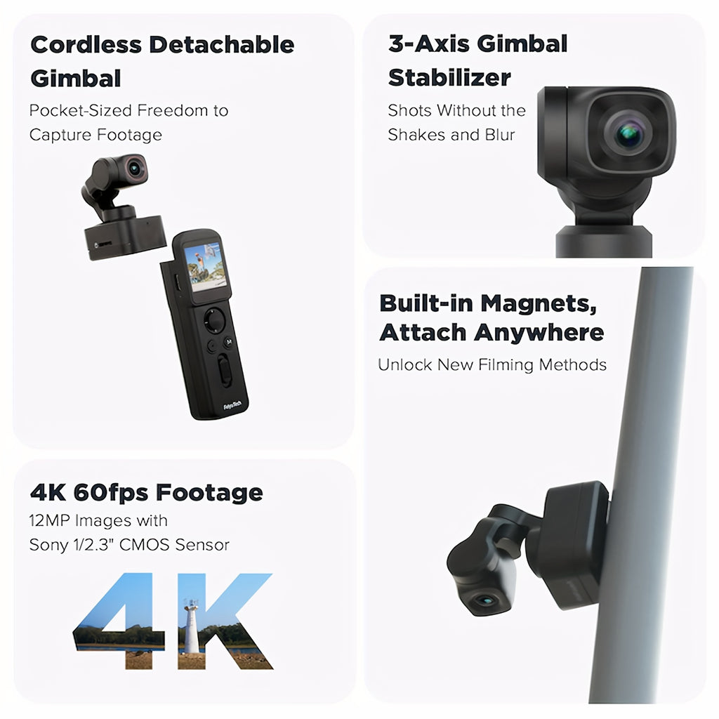 FeiyuTech Pocket 3 Detachable 3-Axis Gimbal Stabilized Action Camera, 12MP, 130° FOV, 1\u002F2.3\