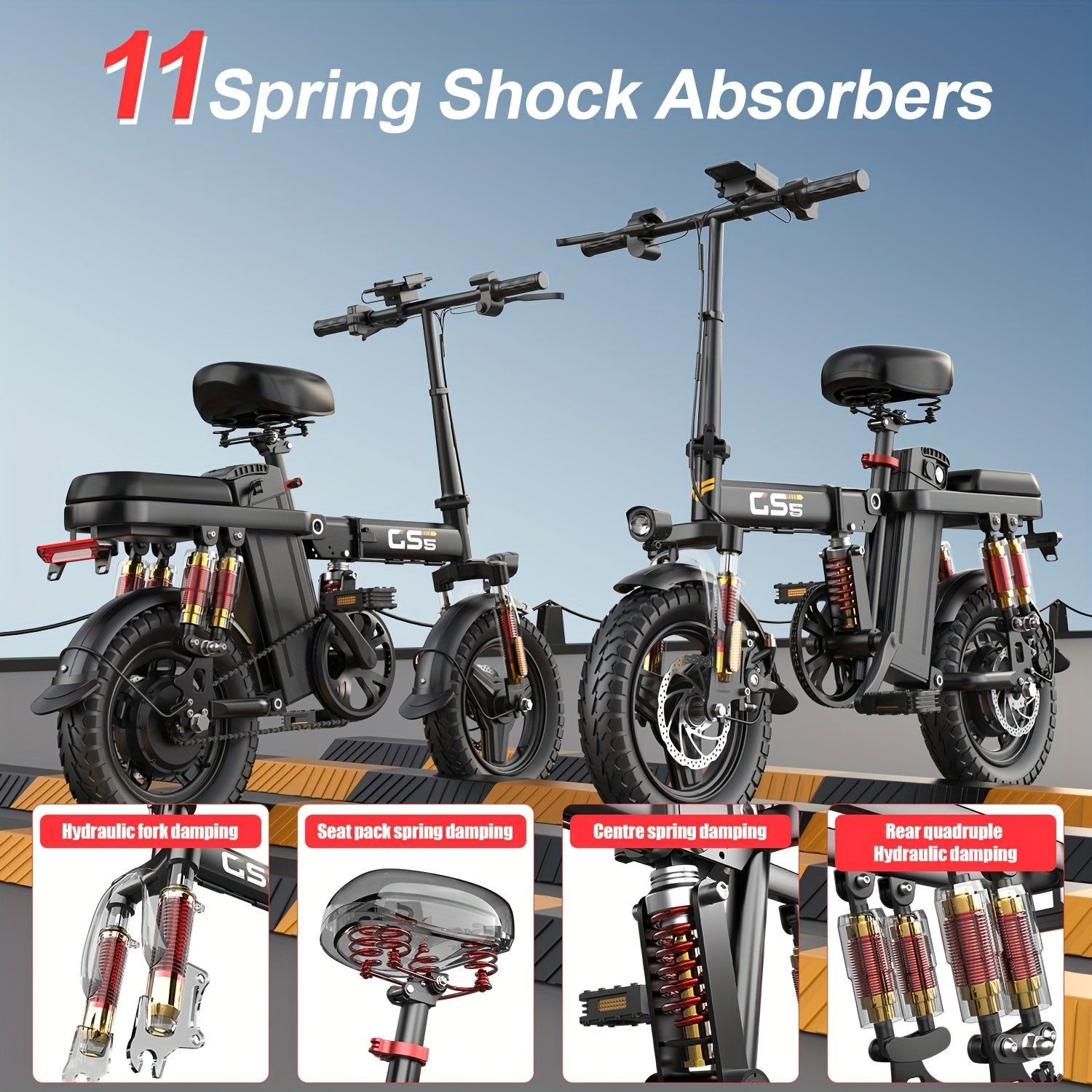 UPlee Peak Power 740W Electric Bike For Adults, 20MPH Full Shock Absorption Comfortable Riding, 48V10AH\u002F15Ah, 10-35Miles Folding Ebike, 14'' Tubeless Off-road Tire, City Commuter Battery Optional