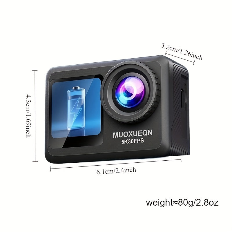 5K 30FPS Action Camera EIS Anti-shake, Battery*2, 15 Accessories, 30-meter Water Resistance, WIFI, Rotatable Touch Screen, Mobile Phone APP Control, Outdoor Extreme Challenge Photography And Video Recording, First-person Perspective Shooting