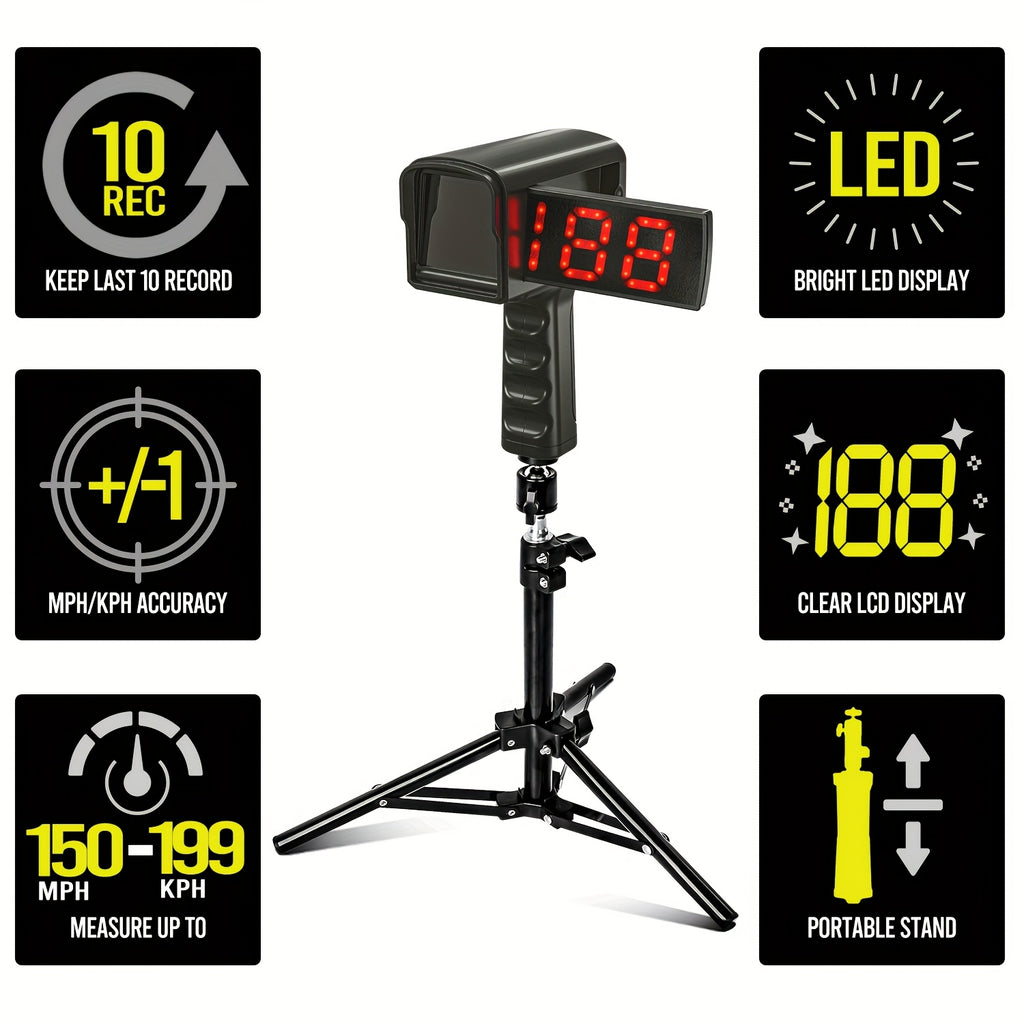 Baseball Radar Guns - Speed Sensors Baseball Speed Training Equipment With LED+LCD Larger Display, Handheld Or Hand Free Speed Radar Gun For All Baseball Players| With Tripod