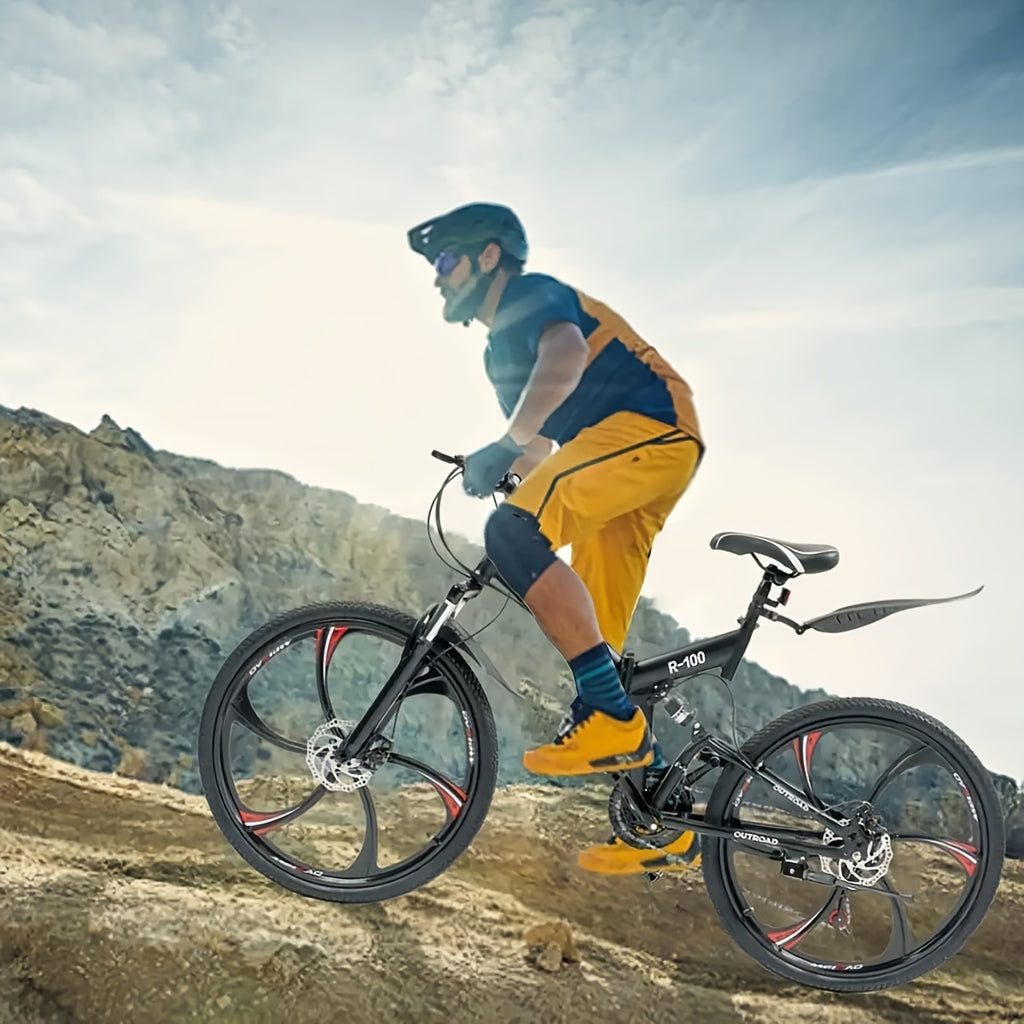 26 Inch Full-Suspension Folding Bike 26-Speed MTB with High-Carbon Steel Frame & Alloy Rims, Dual Disc Brakes & Foldable Design - Heavy-Duty Adult Folding Bicycle for Men\u002FWomen, Off-Road, Trail, Urban Commute ()