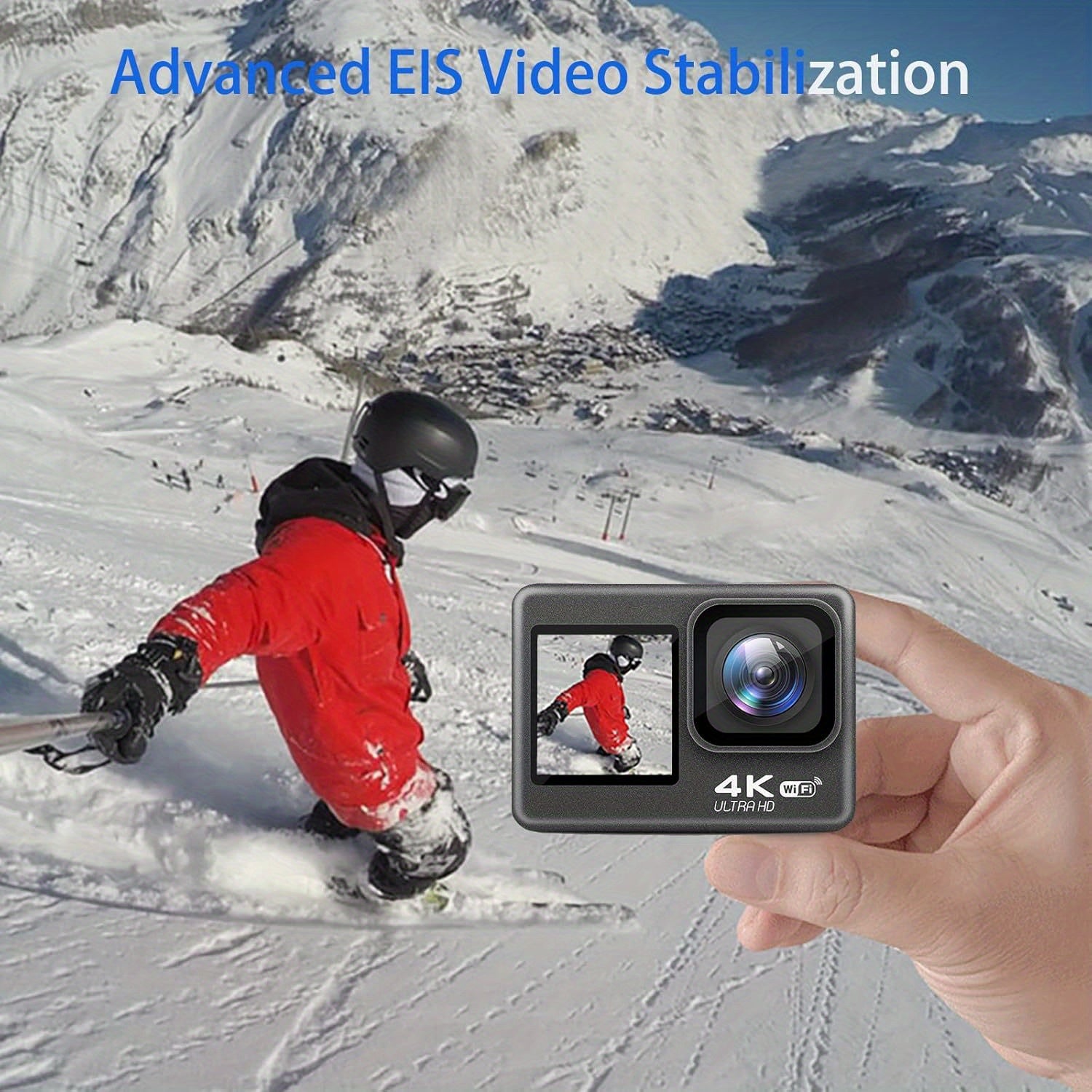 4K Action Camera Ultra HD 4K 60FPS Dynamic Camera, 20MP EIS Action Camera | Dual Screen Wi-Fi Touch Screen 170° Wide Angle Vlog Camera with Remote Control 4x Zoom and 32G Memory Card