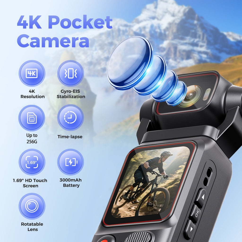 Portable HD Action Camera with Gyro Stabilizer & Anti-Shake, 180° Rotatable Lens, Extended Battery Life, Slow Motion & Loop Recording - Vlogging Camera for VR\u002F360 Video, FPV, Outdoor Shooting, Compatible with TF Card (No \u002F)