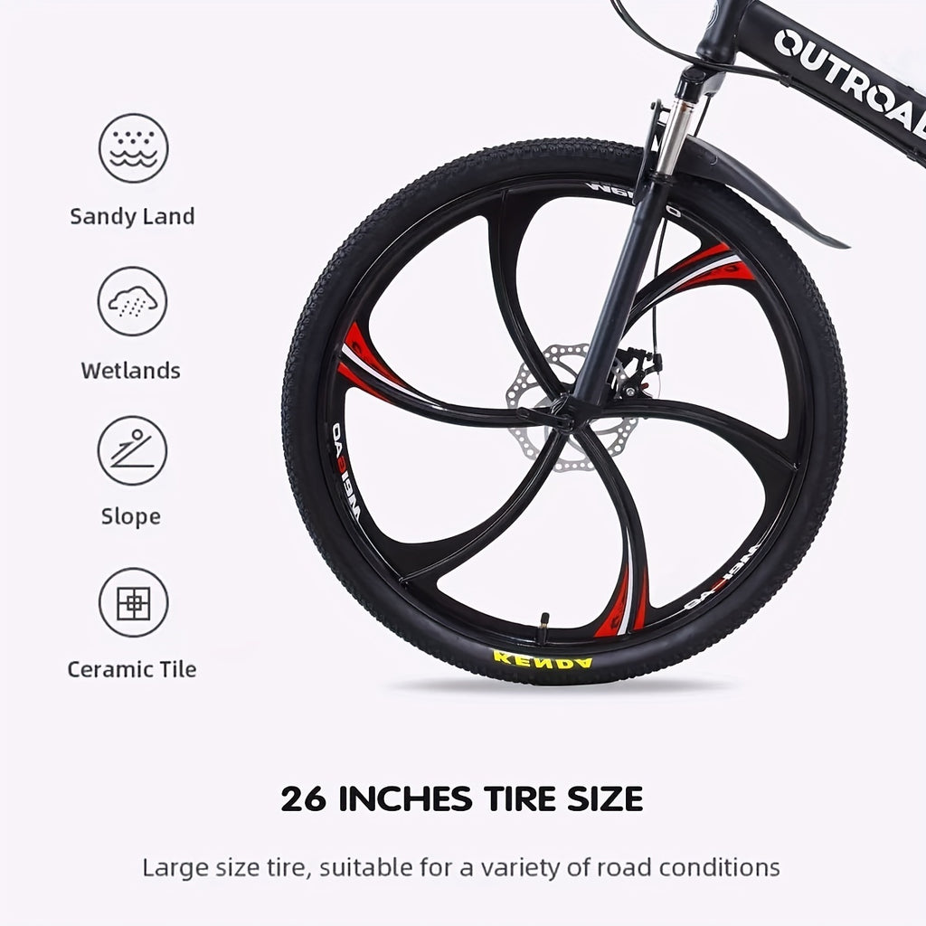 26 Inch Full-Suspension Folding Bike 26-Speed MTB with High-Carbon Steel Frame & Alloy Rims, Dual Disc Brakes & Foldable Design - Heavy-Duty Adult Folding Bicycle for Men\u002FWomen, Off-Road, Trail, Urban Commute ()