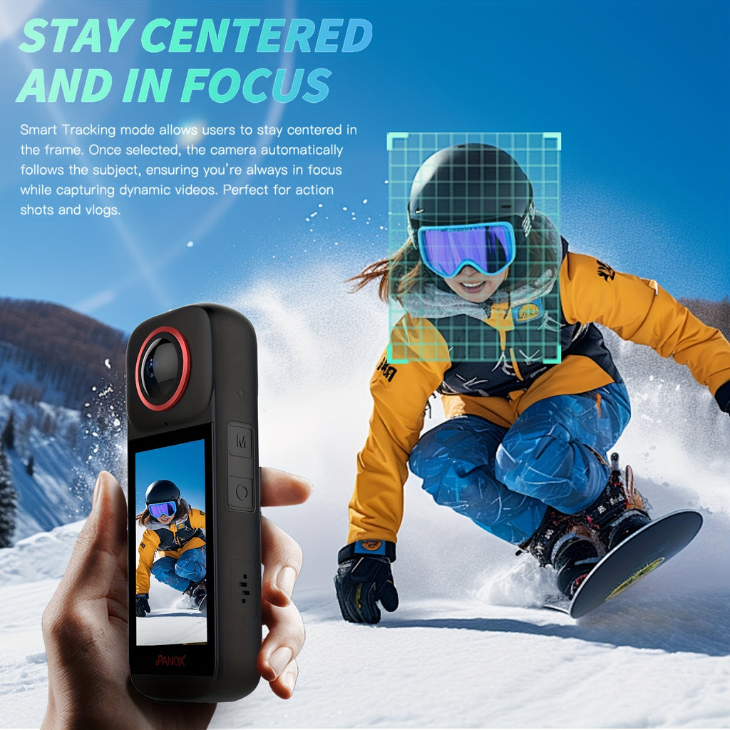 8k 360 WiFi GPS Motorcycle Action Camera Split-Screen Shooting In-Camera Editing, 3 Inch Display, Invisible Selfie Stick, Lens Guards+Protect Case, Micro SD Card For Sports, Travel