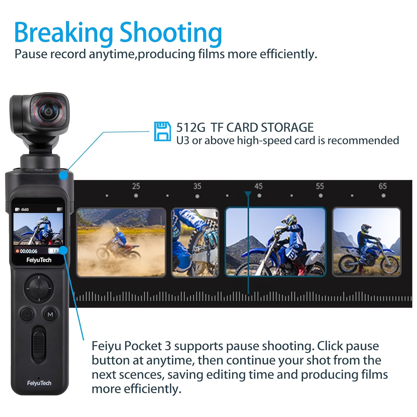 FeiyuTech Pocket 3 Detachable 3-Axis Gimbal Stabilized Action Camera, 12MP, 130° FOV, 1\u002F2.3\