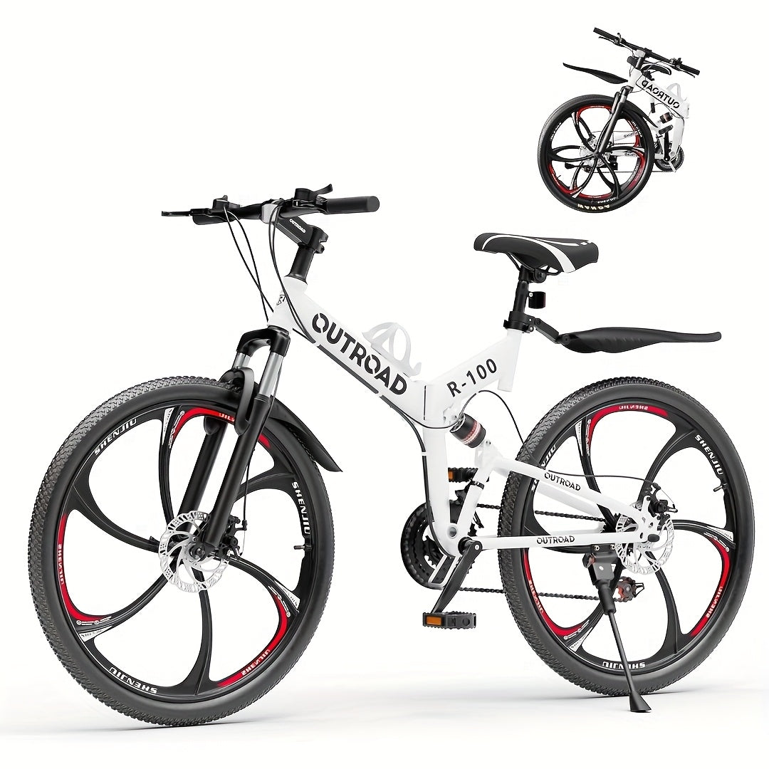 26 Inch Full-Suspension Folding Bike 26-Speed MTB with High-Carbon Steel Frame & Alloy Rims, Dual Disc Brakes & Foldable Design - Heavy-Duty Adult Folding Bicycle for Men\u002FWomen, Off-Road, Trail, Urban Commute ()