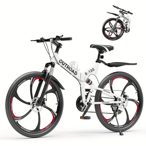26 Inch Full-Suspension Folding Bike 26-Speed MTB with High-Carbon Steel Frame & Alloy Rims, Dual Disc Brakes & Foldable Design - Heavy-Duty Adult Folding Bicycle for Men\u002FWomen, Off-Road, Trail, Urban Commute ()