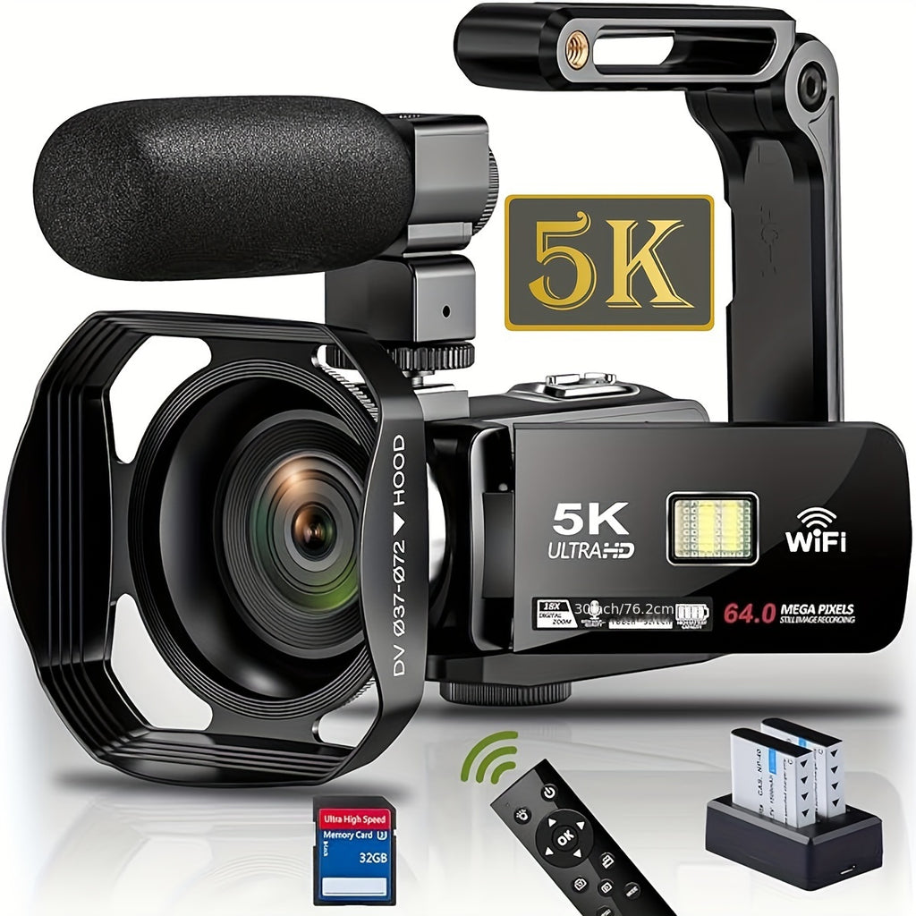 DINGETU 5K 64MP WiFi Camcorder, Night Vision 18X Zoom 3.0\