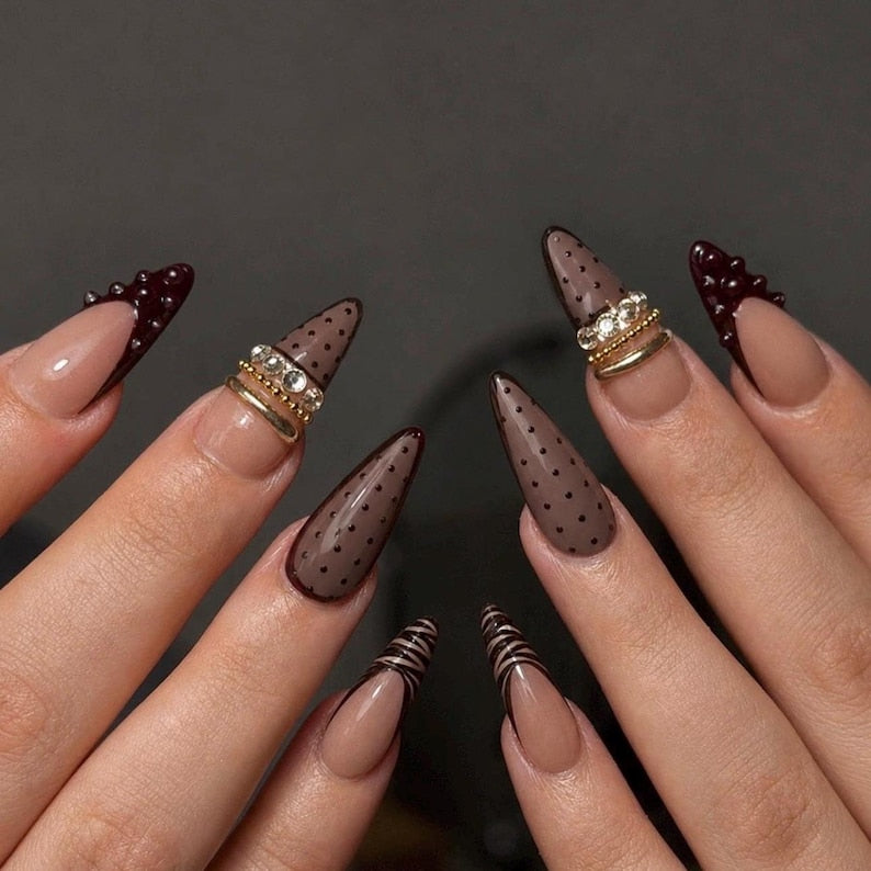 Burgundy Drip French Press On Nails