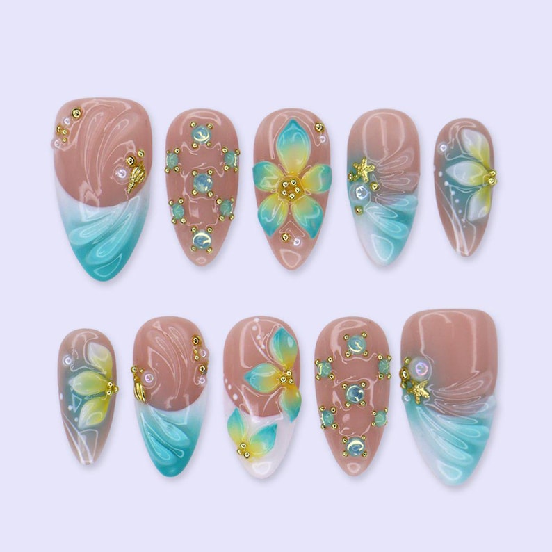 Aqua French Coastal Press On Nails