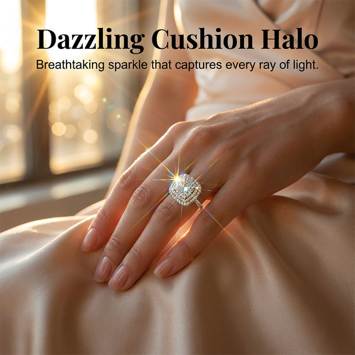 💖LAST DAY SALE 50% OFF!!✨Brilliant Double Halo Square Ring for Women